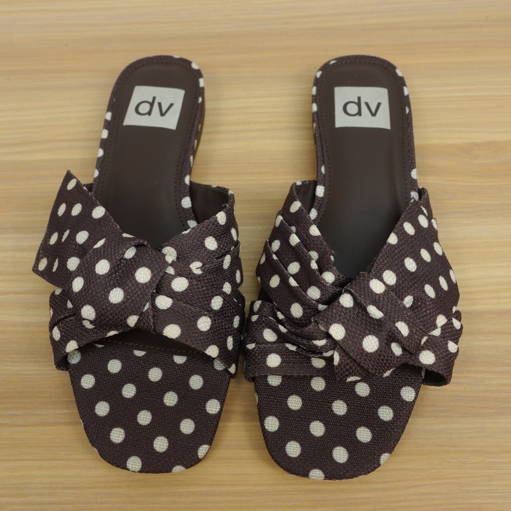 1950s Rockabilly Polka Dot Flat Sandals Women 6 Brown Coquette Bow DV Dolce Vita